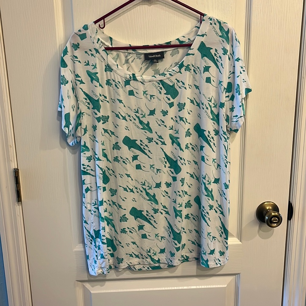 ModCloth Shark Turtle Fish Flowy Shirt
